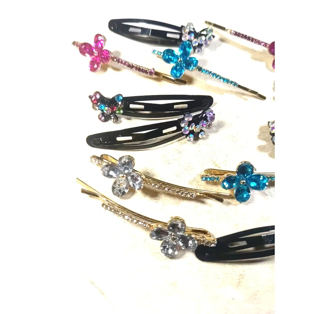 Lot Of 12 Fancy Bobby Pins Clips Floral Rhinestone